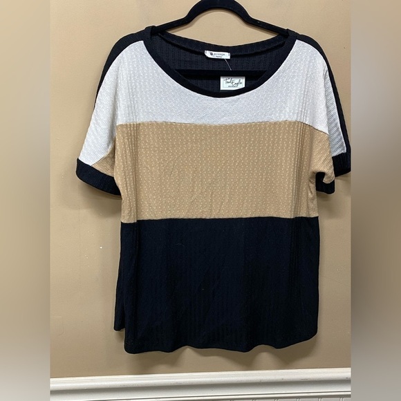 Bombom Soft Knit Neutral Color Block Top Size L NWT Made in USA - Picture 1 of 6